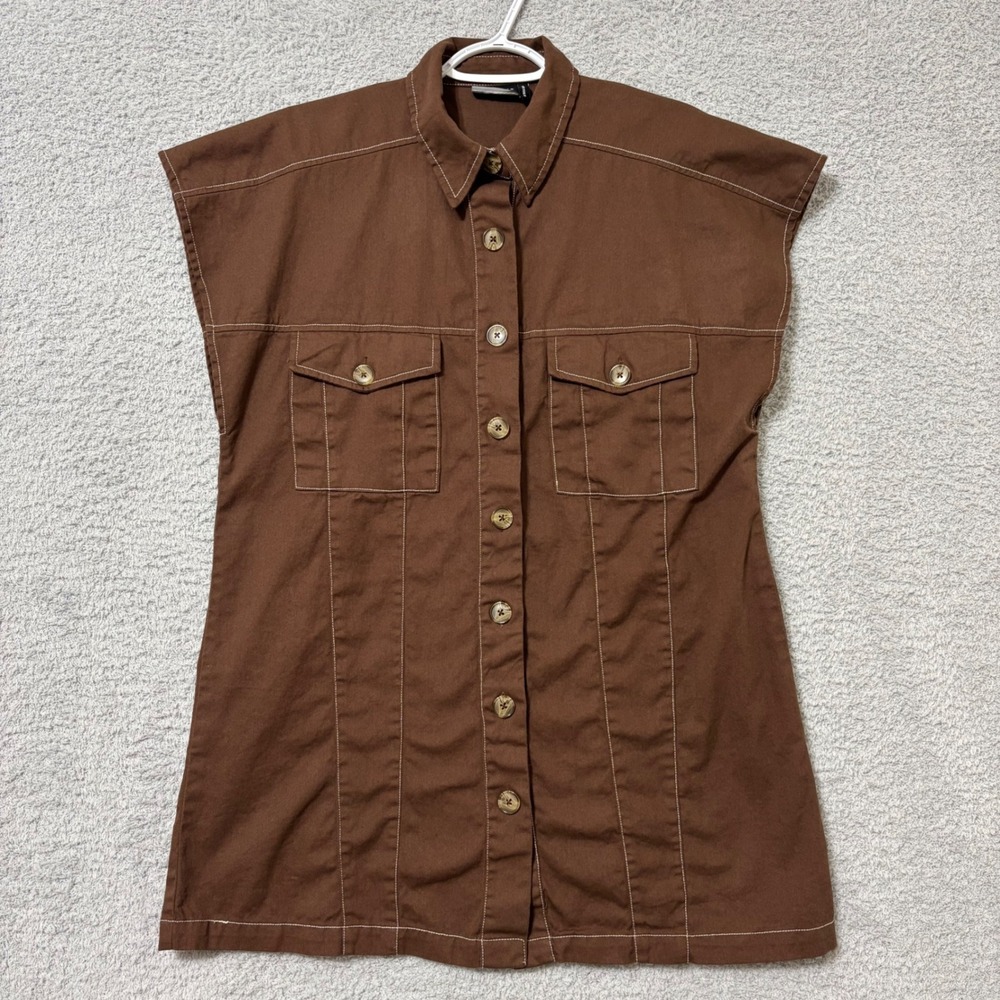 ASOS Design Cotton Utility Shirt Oversized Brown Shacket Pocket Top US 6